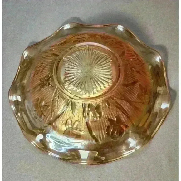 Vintage Jeannette Iris & Herringbone Marigold Centerpiece Bowl Carnival Glass - Picture 6 of 8